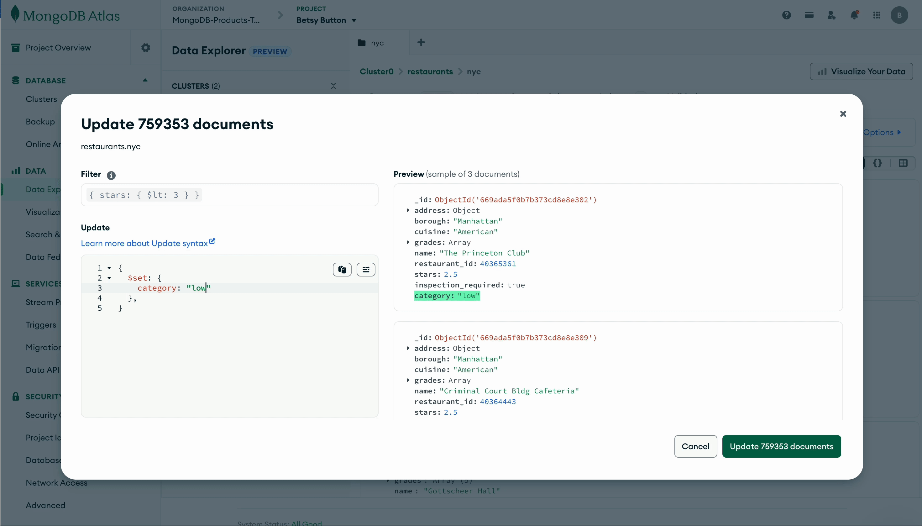 GIF showing how to run bulk updates and deletes for cleaning up data.